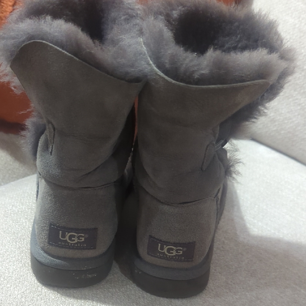 UGG Gray Ankle Boots with Fur Trim
